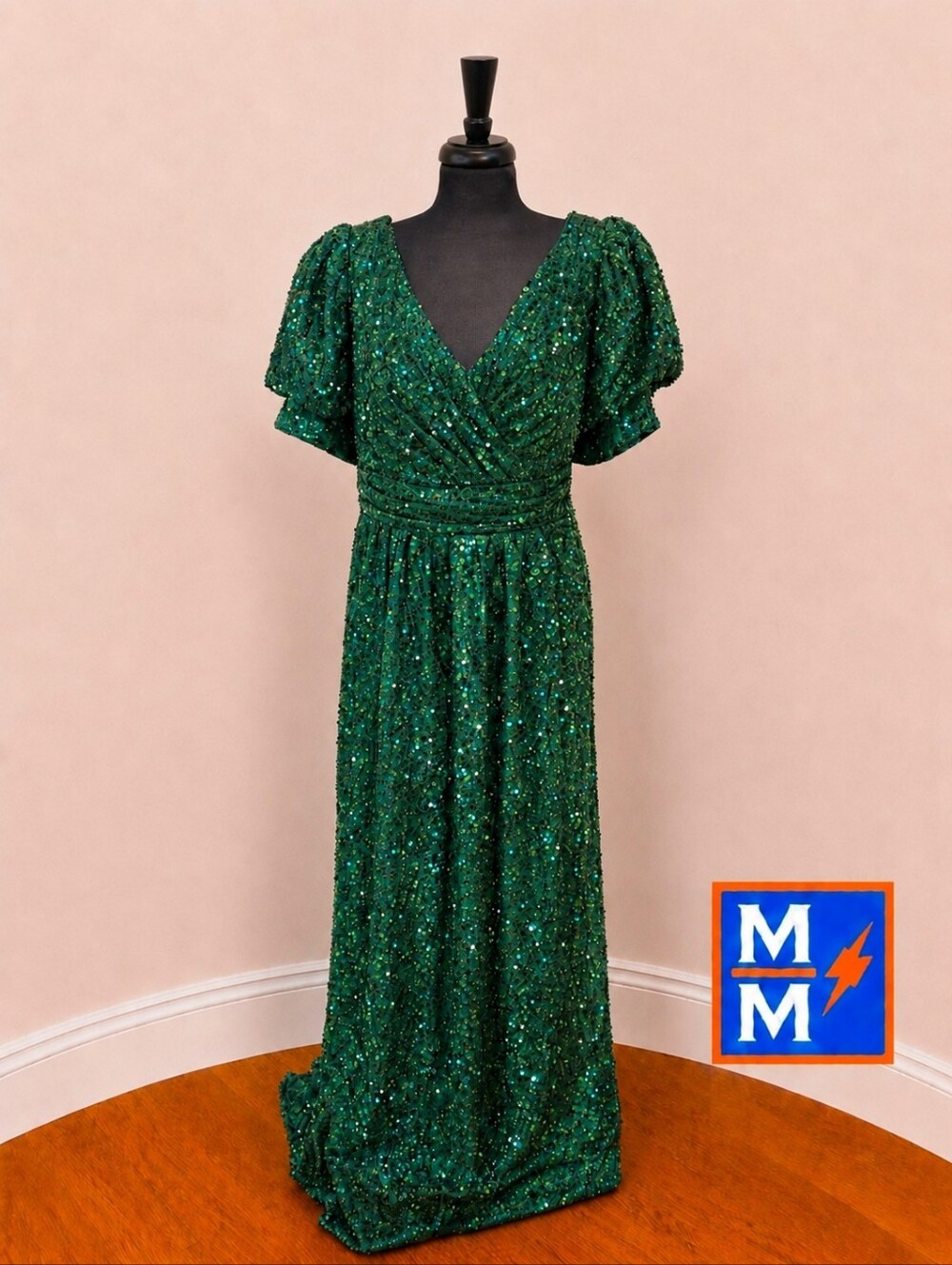UNITHORSE 4XL Emerald Green Sequin Formal Gown Maxi Dress Prom Gown